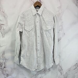 Ely Cattleman Shirt Mens Large White Gray Pearl Snap Long Sleeve Button